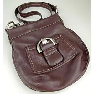 B Makowsky Leather Crossbody Bag  Silver Buckle Pocket Leopard Print Interior